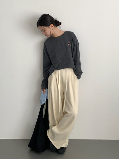 【LD11025】實拍舒適小熊刺繡寬鬆長袖T恤251124