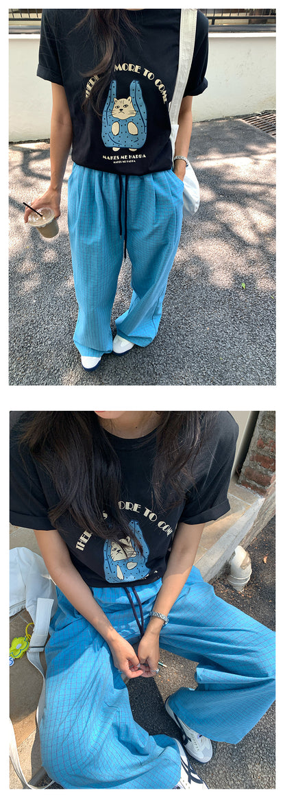 【H5165】實拍夏天帶一隻貓咪出門印花寬鬆短袖250407
