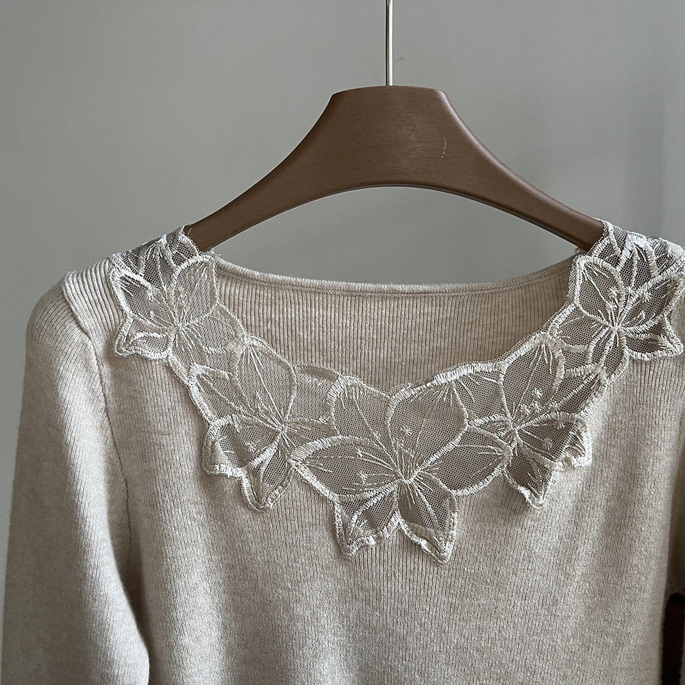 【YP573】溫柔蕾絲・刺繡鉤花修身針織毛衣261022