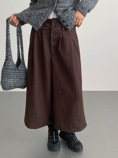 【LD3301】實拍韓系簡約高腰毛呢闊腿七分褲251103