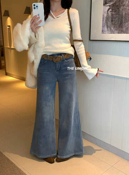 【L2651】實拍檸檬秋冬復古加厚顯瘦直筒微喇牛仔褲＋腰帶251117