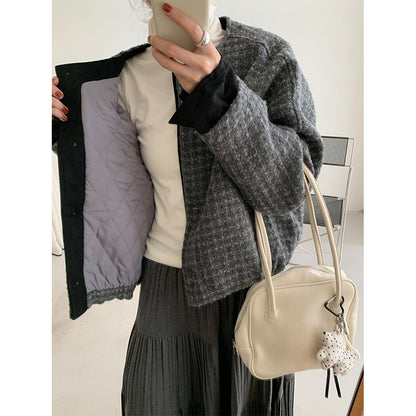 【H5475】實拍小香風粗花呢氣質保暖夾棉外套251109