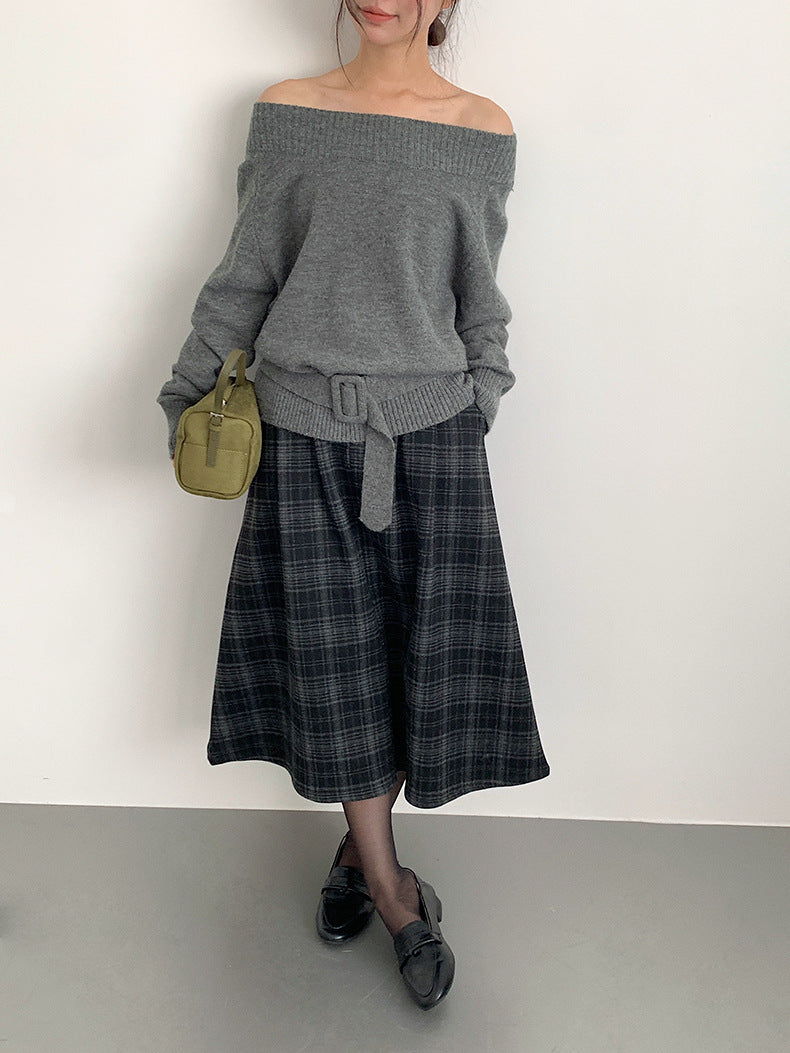 【LD11062】實拍慵懶高級感北極融針織毛衣（可拉一字肩）251209