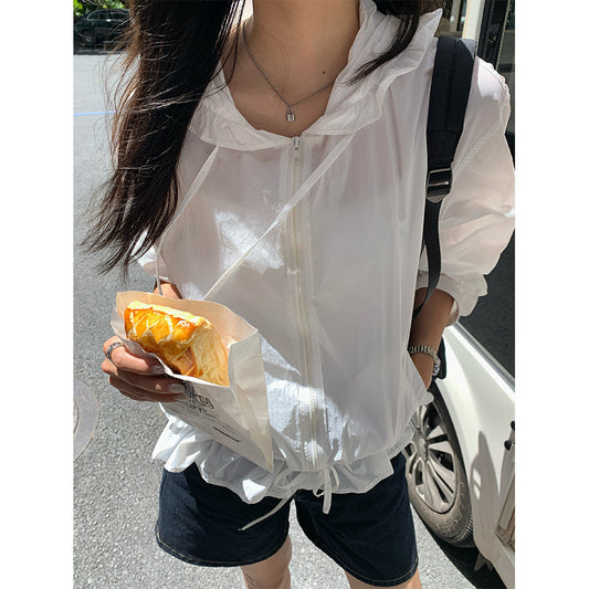 【H5209】實拍韓系荷葉清新連帽抽繩輕薄透氣防曬外套250422