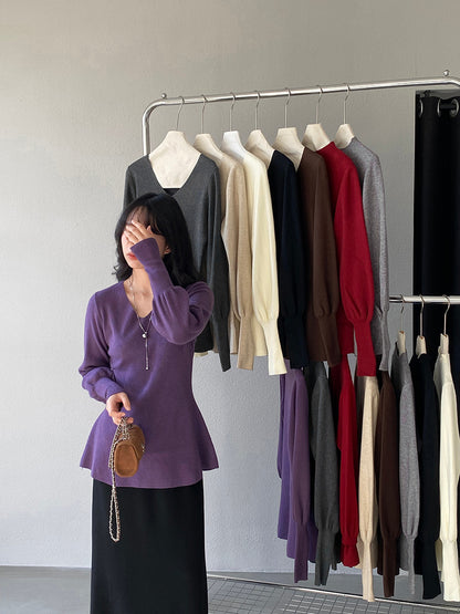 【cimz6652】實拍氣質半高領/V領燈籠袖極簡氣質針織衫251128