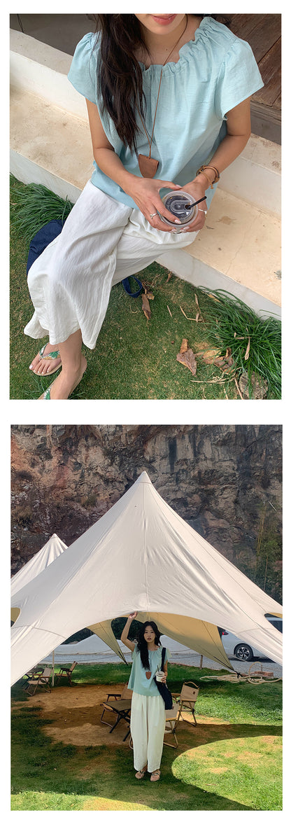 【H5196】實拍夏天超舒服的棉麻褶皺寬鬆闊腿褲250415