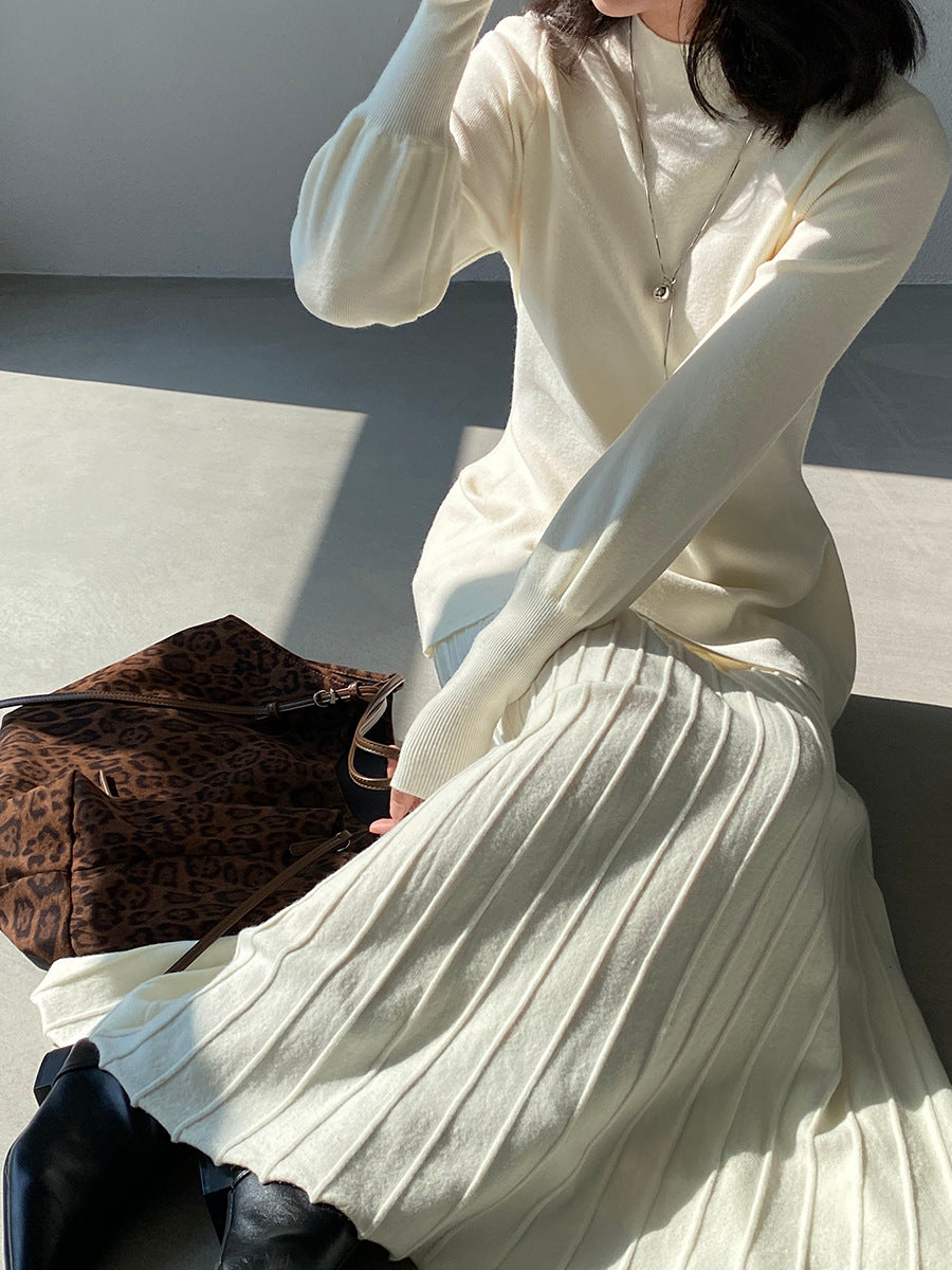 【cimz6652】實拍氣質半高領/V領燈籠袖極簡氣質針織衫251128