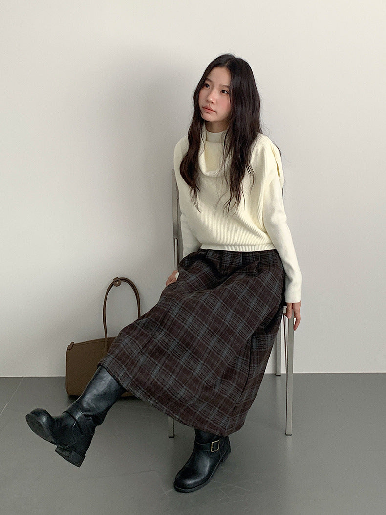 【LD11071】實拍氣質復古格紋毛呢a字裙251209