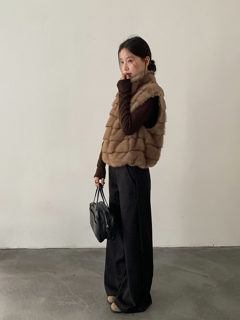 【LD11042】實拍皮毛一體立領拉鍊背心外套251202