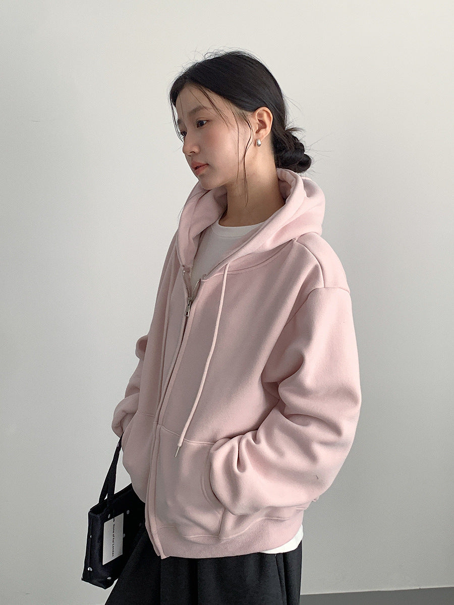 【LD11030】實拍冬季慵懶加絨加厚連帽衞衣外套251124