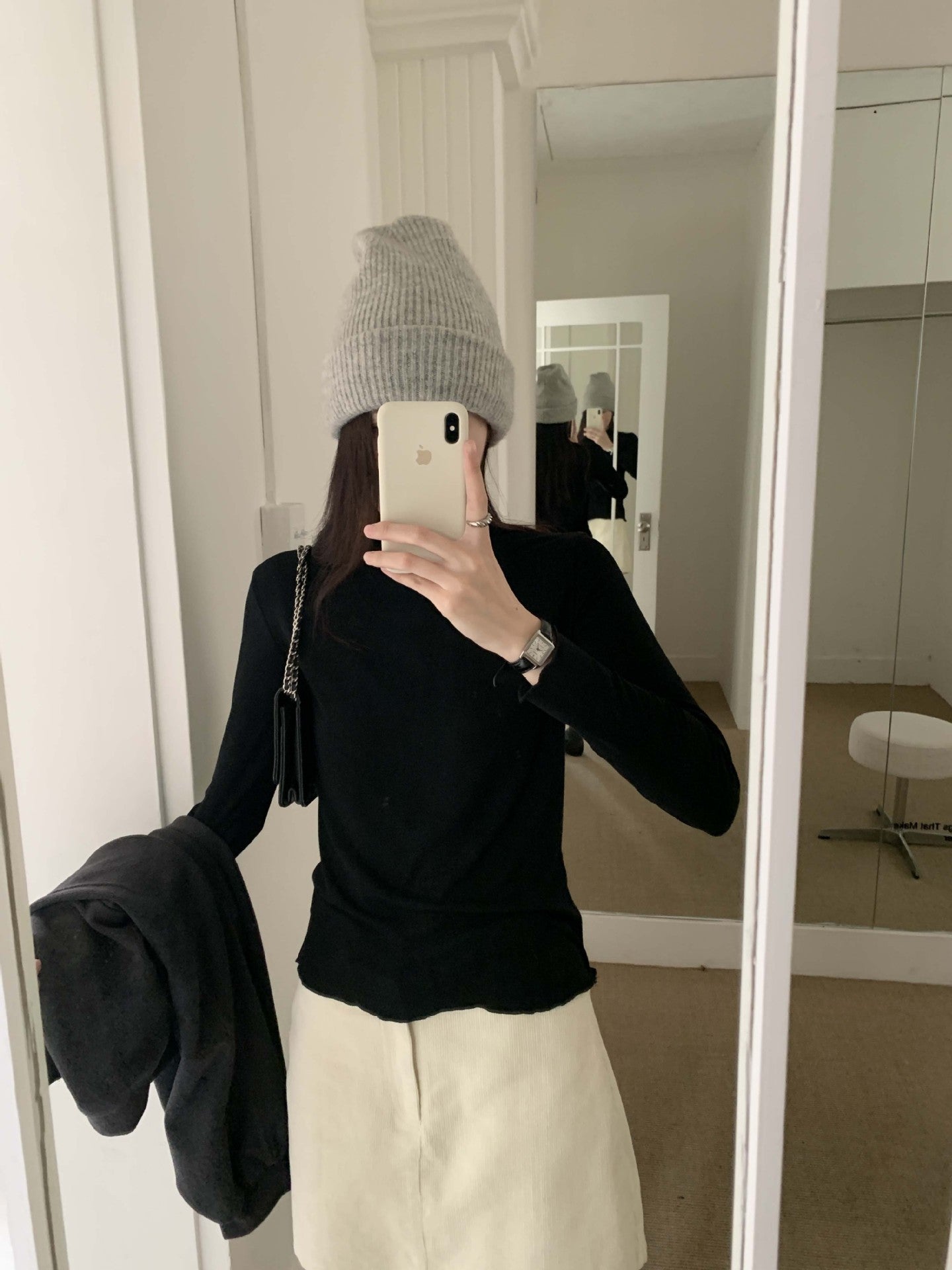 【H568】實拍基礎款木耳邊半高領純色打底衫251021