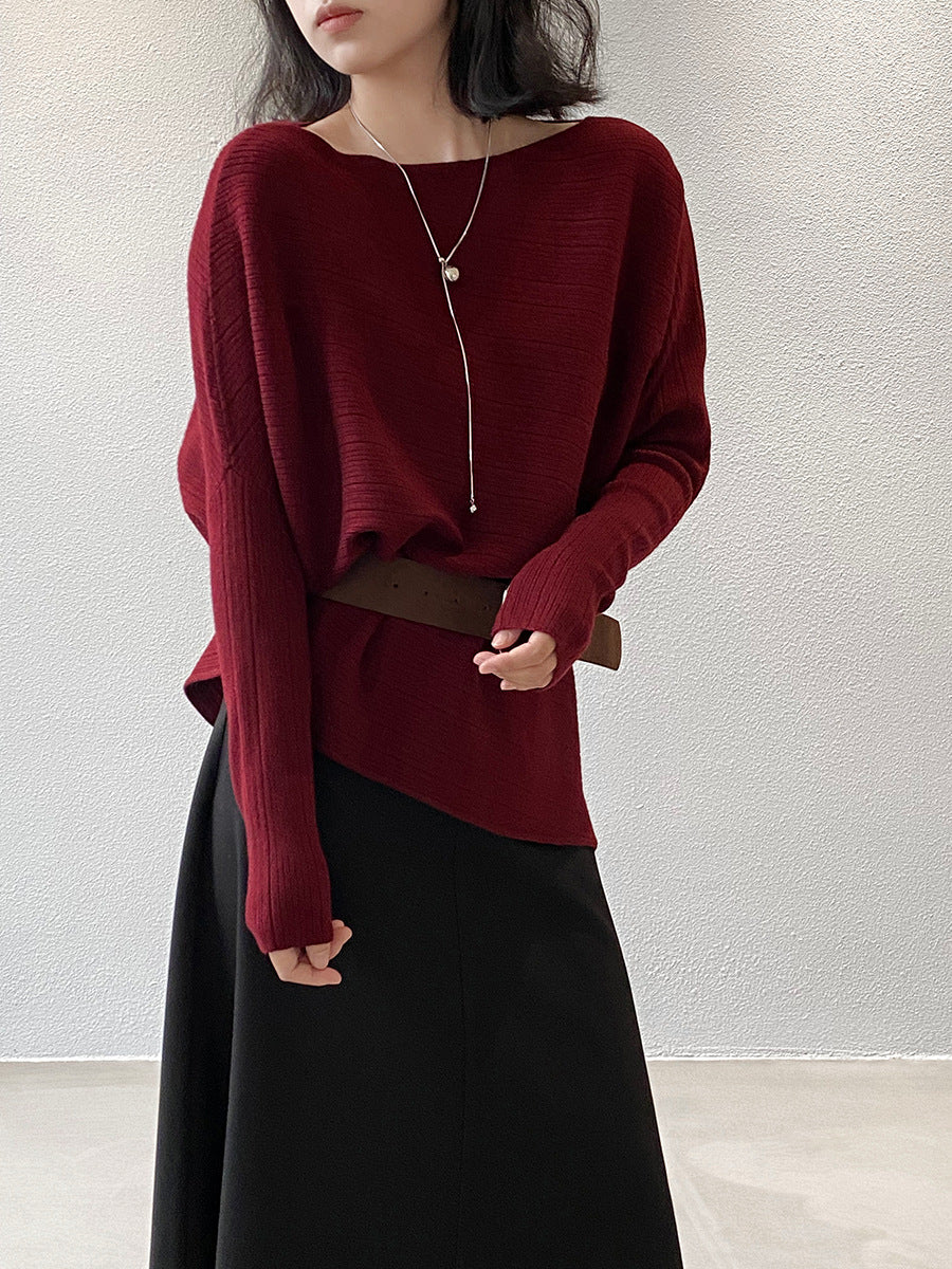 【cim9033】實拍韓系高級感長袖斜肩針織衫＋腰帶251030