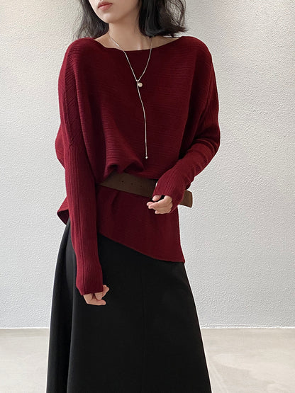 【cim9033】實拍韓系高級感長袖斜肩針織衫＋腰帶251030