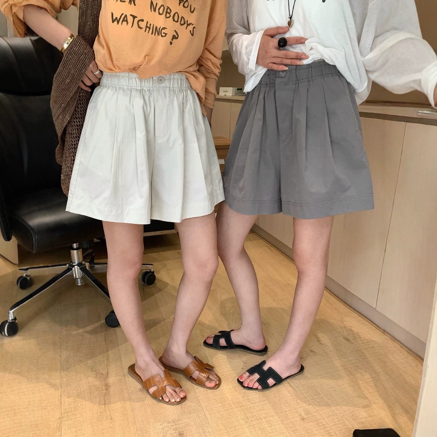 【L10713】夏日百搭神褲👖簡約遮肉顯瘦鬆緊腰A字版休閒短褲260511