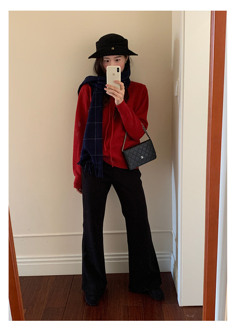 【H5517】實拍超級瘦高腰加絨厚款氣質喇叭褲251125