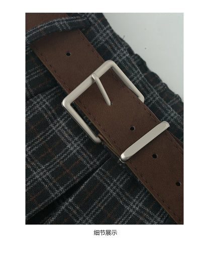 【H5502】實拍學院復古磨毛格子百褶A字裙251118