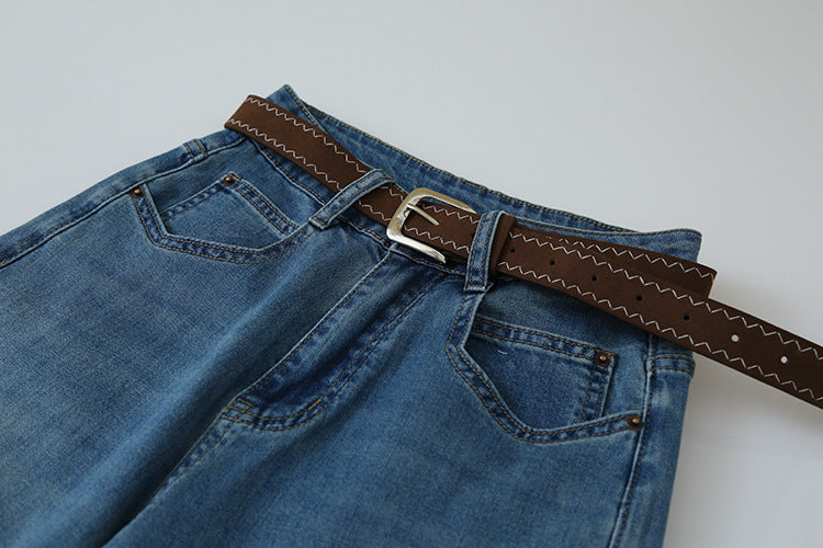 【LD11246】實拍S~XL美式復古大長腿👖高腰彈力顯瘦微喇叭寬鬆直筒牛仔褲260414