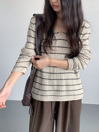 【LD11022】實拍肌理感寬鬆條紋針織衫251110