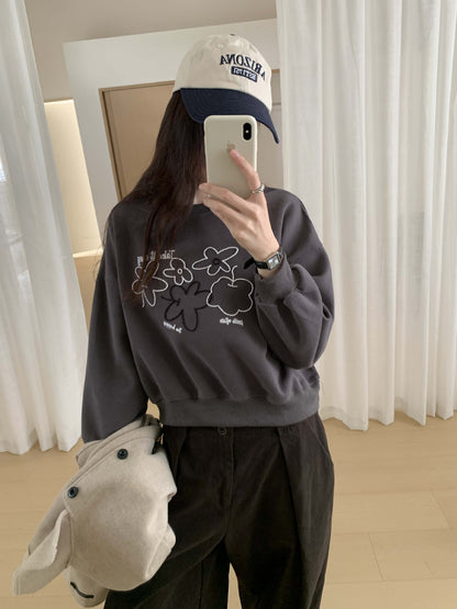 【H563】實拍秋冬刺繡花朵長袖衛衣251021