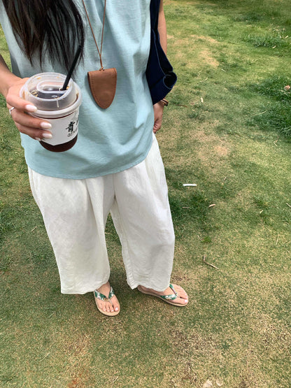 【H5196】實拍夏天超舒服的棉麻褶皺寬鬆闊腿褲250415