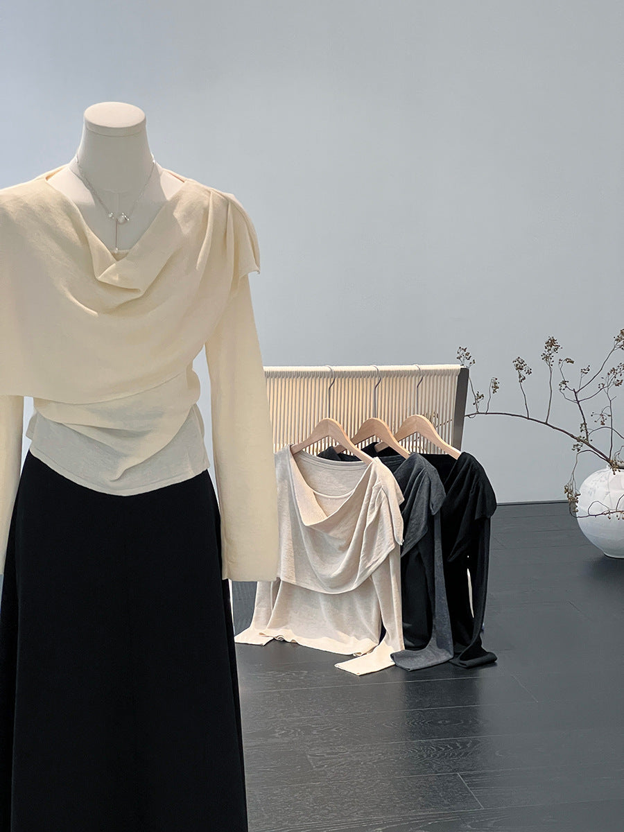 【cim396】實拍慵懶蕩領假2件披肩針織毛衣251030