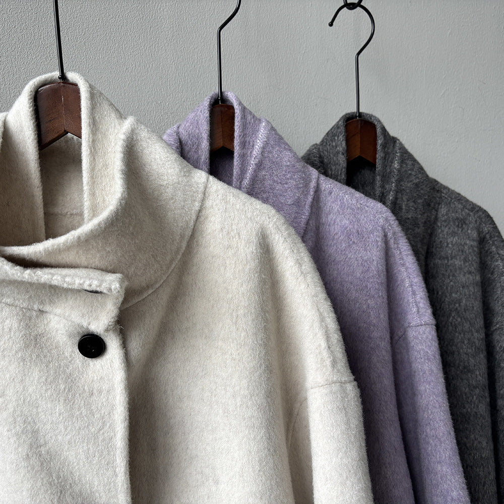 【Y25527】實拍高單質感雙面羊毛呢立領大衣（棉羊毛68%)251106