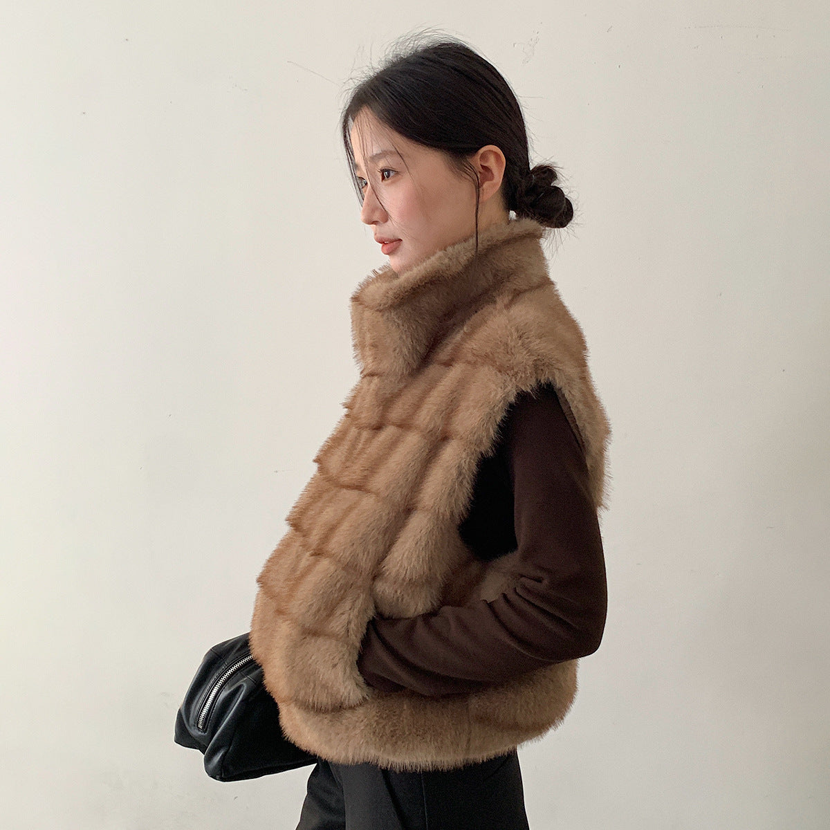 【LD11042】實拍皮毛一體立領拉鍊背心外套251202