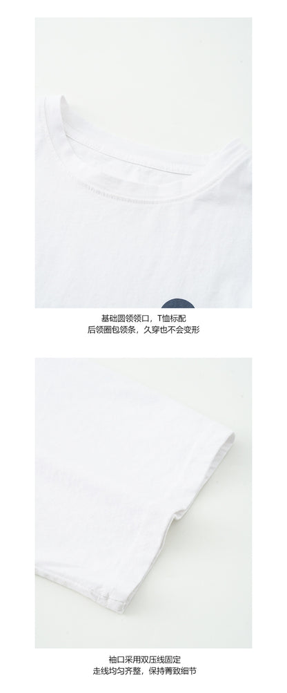 【H5193】實拍韓系簡約印花圓領寬鬆T恤250415