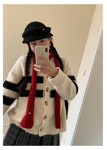 【H5511】實拍 懶懶撞色條紋開衫針織毛衣
251118