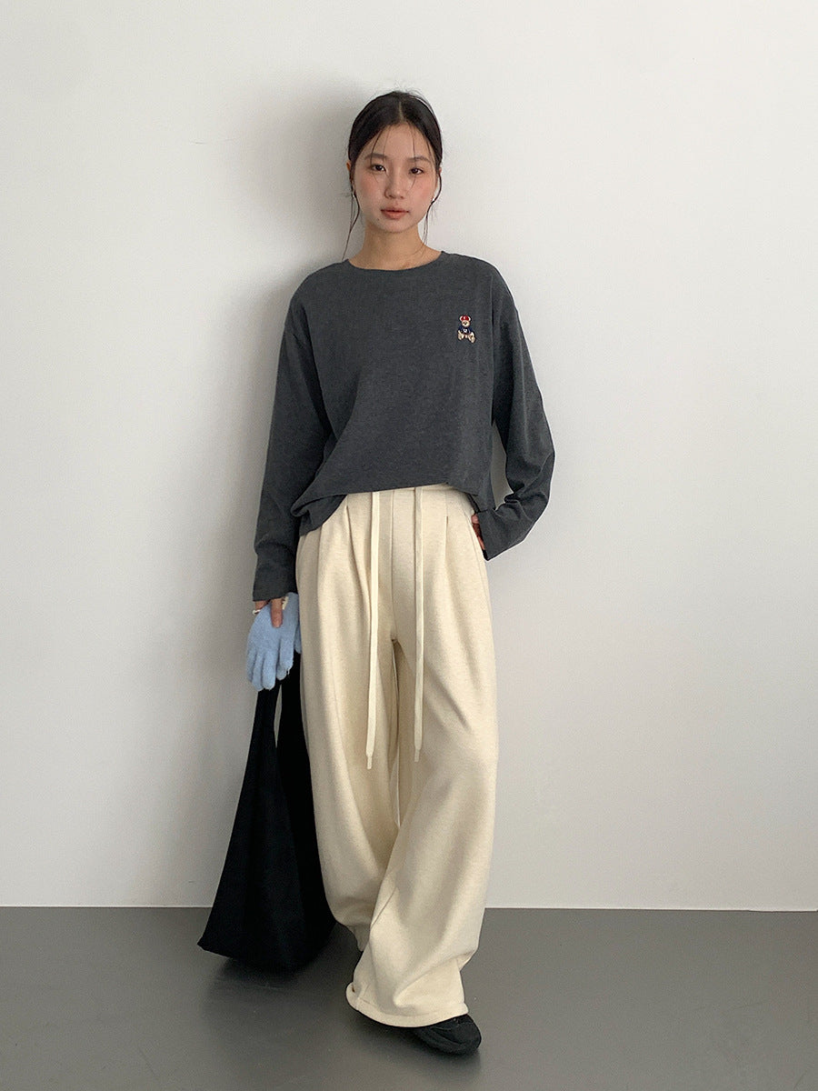 【LD11025】實拍舒適小熊刺繡寬鬆長袖T恤251124