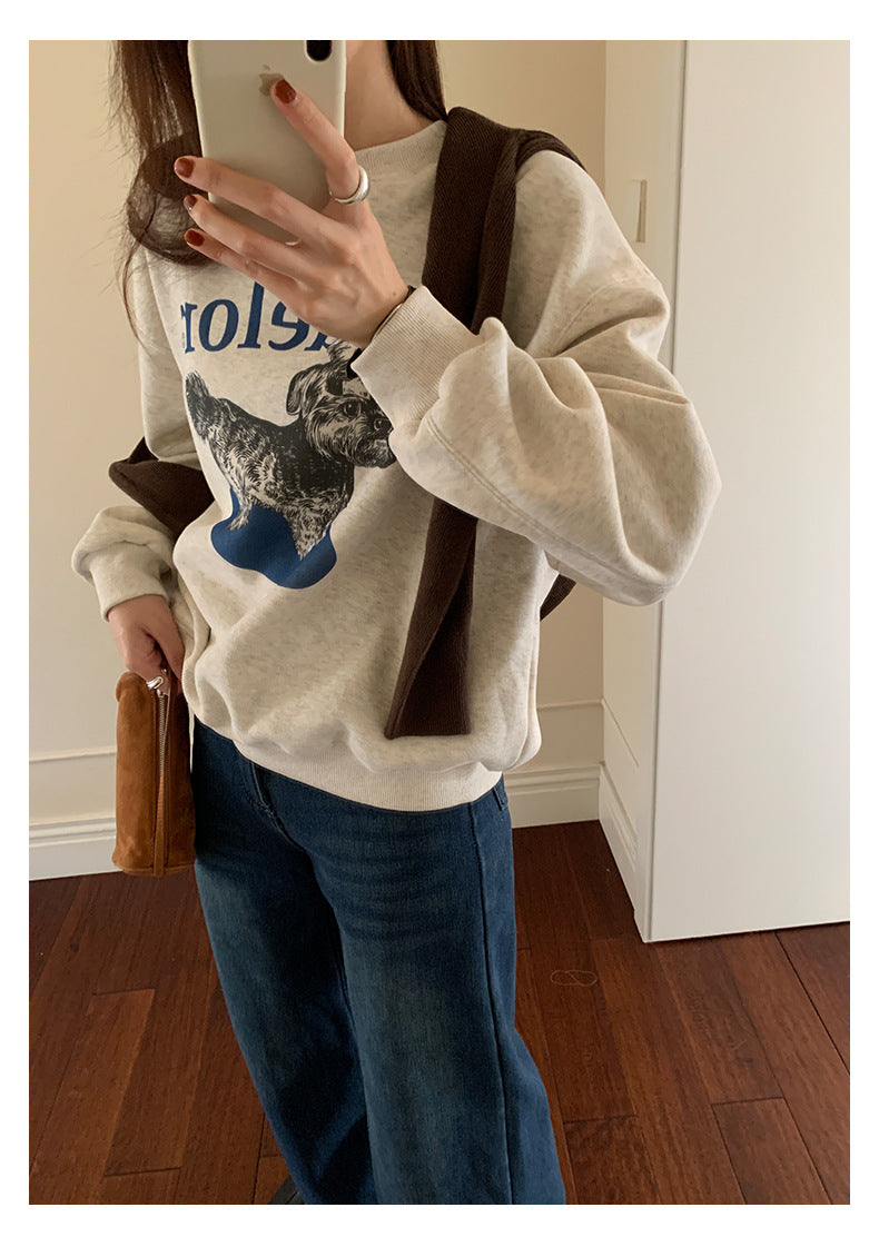 【H5496】實拍韓系小狗印花加絨厚棉衛衣251118