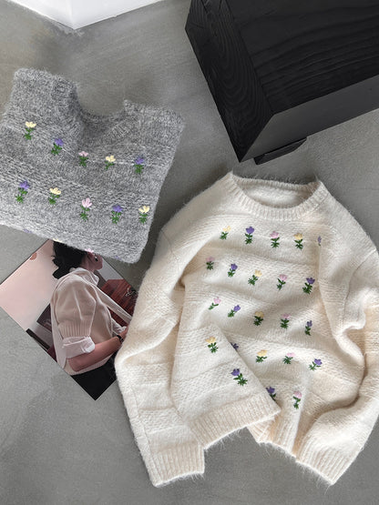【cimz1377】實拍清新高級刺繡小花羊毛針織毛衣251128
