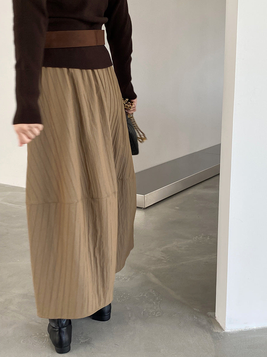 【cim1708】實拍秋冬法式寂靜高腰加厚微花苞A字裙251030