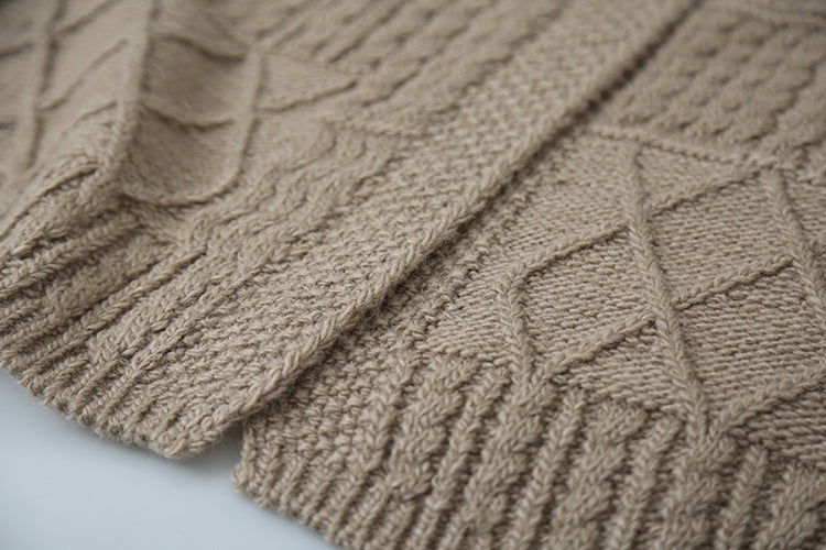 【LD3297】實拍復古立體厚實絞花大翻領毛衣外套251103