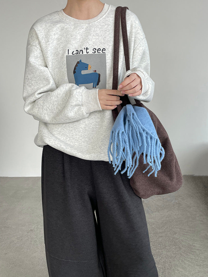 【cimD20307】實拍大人系印花加绒寬鬆衛衣251114