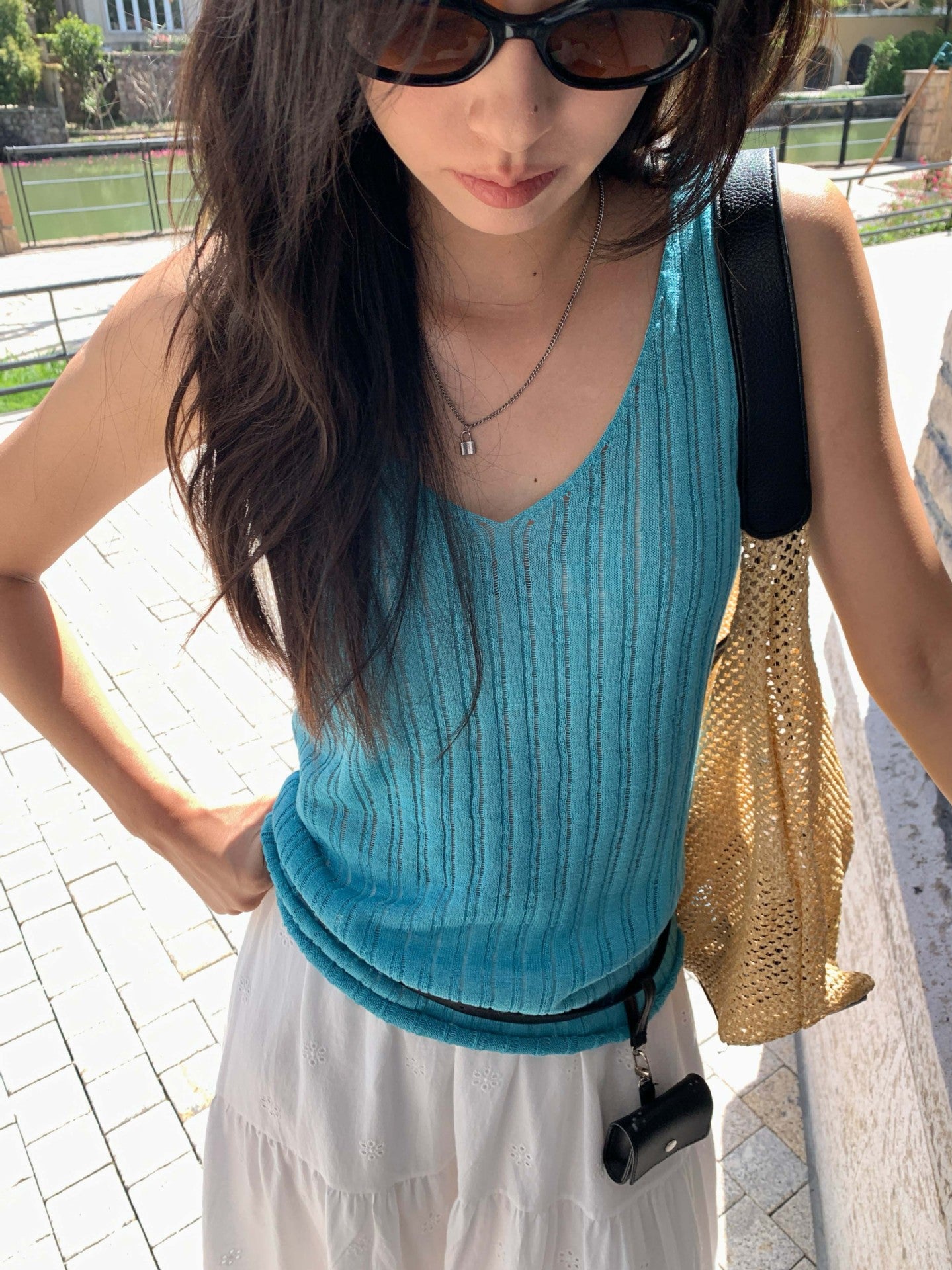 【H5208】實拍夏天簡約羅紋肌理卷邊針織背心250422