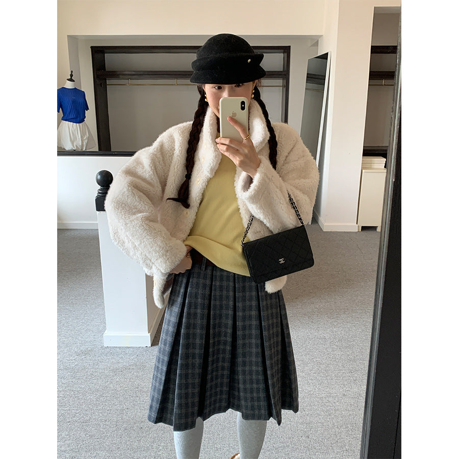 【H5502】實拍學院復古磨毛格子百褶A字裙251118