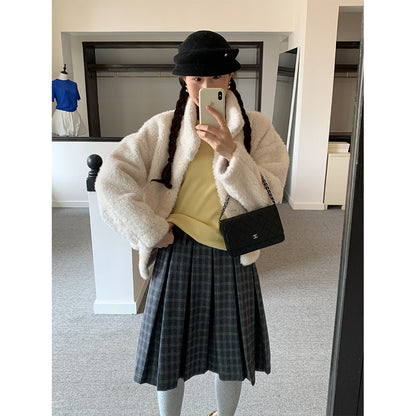 【H5502】實拍學院復古磨毛格子百褶A字裙251118