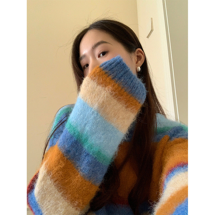 【H5522】實拍韓系街頭絨毛彩色針織毛衣251125