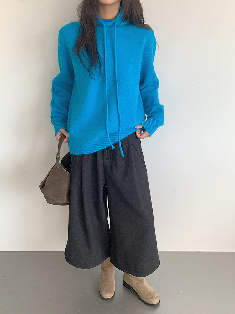 【LD3301】實拍韓系簡約高腰毛呢闊腿七分褲251103