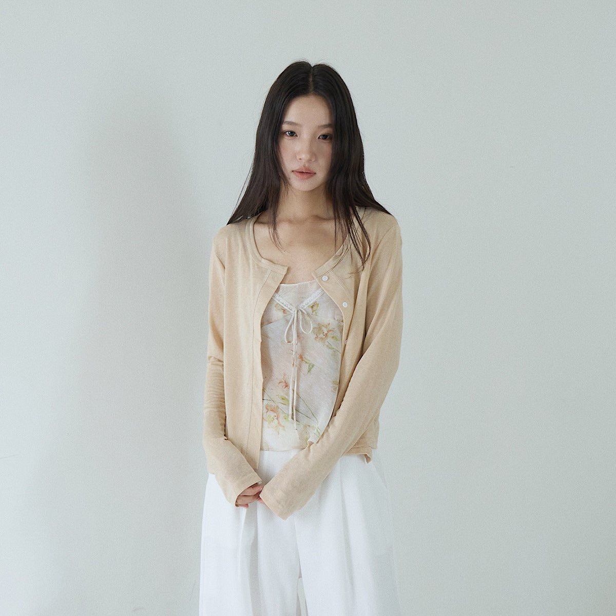 【LD11295】法式浪漫仙女系🌸氣質碎花細肩帶背心+顯瘦防曬長袖小外套兩件套260519