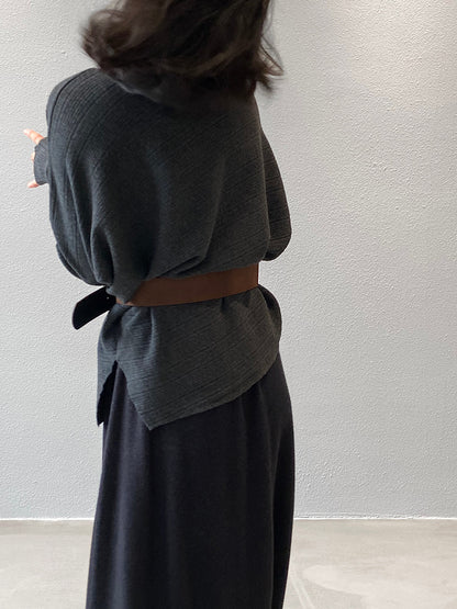 【cim9033】實拍韓系高級感長袖斜肩針織衫＋腰帶251030