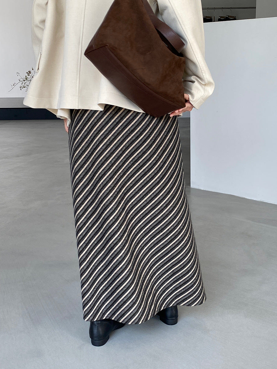 【cim2217】實拍時髦氣質斜紋高腰中長裙251030