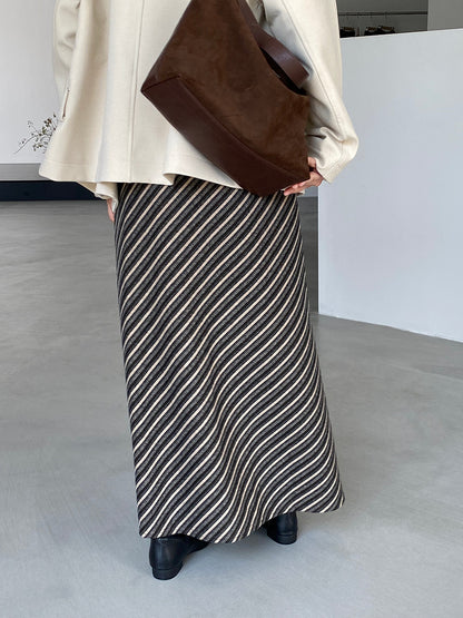 【cim2217】實拍時髦氣質斜紋高腰中長裙251030