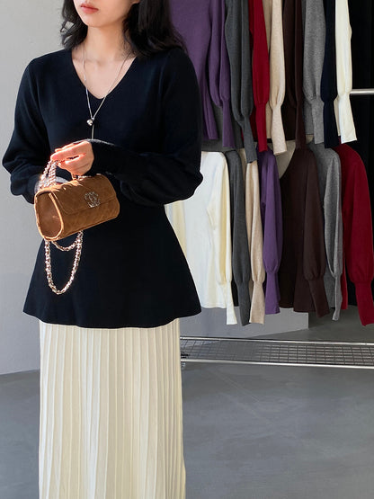 【cimz6652】實拍氣質半高領/V領燈籠袖極簡氣質針織衫251128