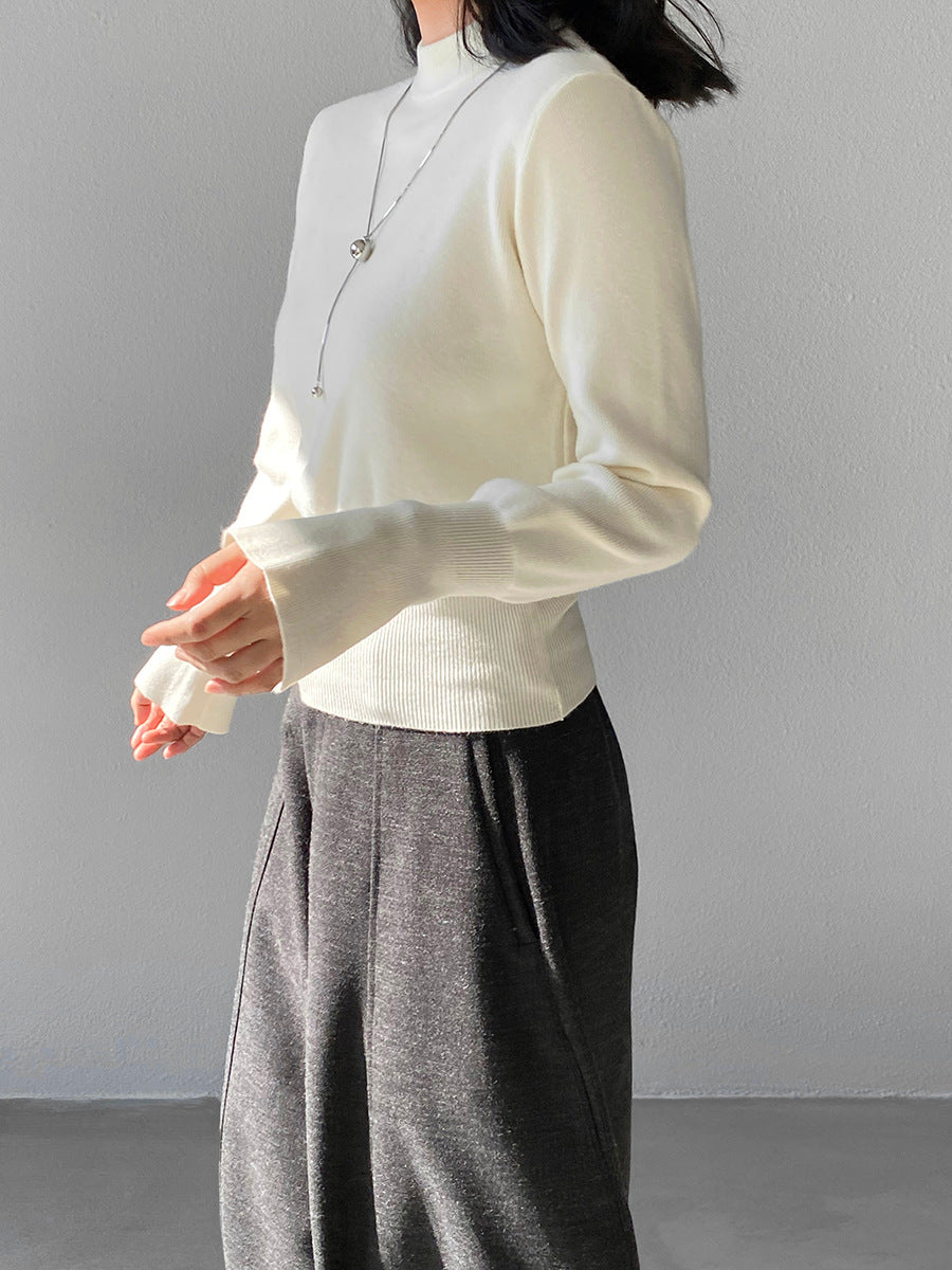 【cimz3012】實拍韓系氣質半高領喇叭袖收腰針織衫251201