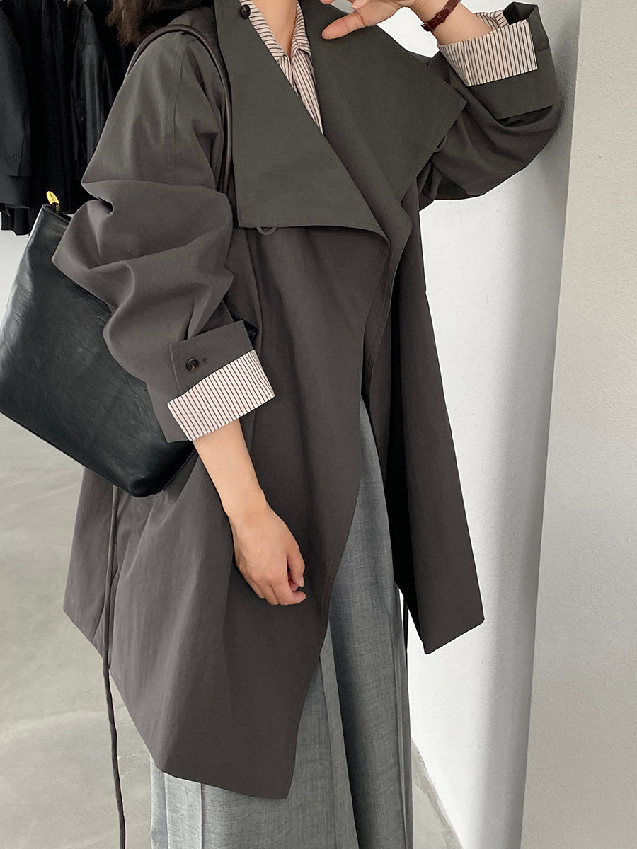 【cim1659】實拍秋冬復古英倫翻領風衣外套＋繫帶251030