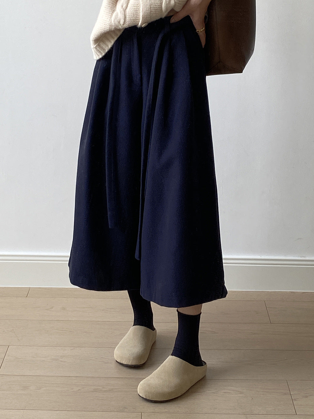 【Y82677】 實拍復古系帶加厚七分闊腿褲251023