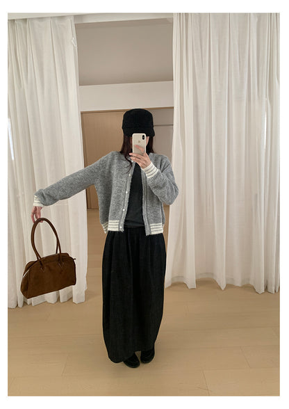 【H561】實拍秋冬簡約鬆緊腰後開叉裙251021