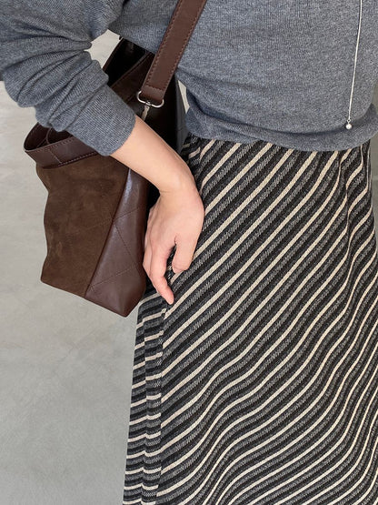 【cim2217】實拍時髦氣質斜紋高腰中長裙251030